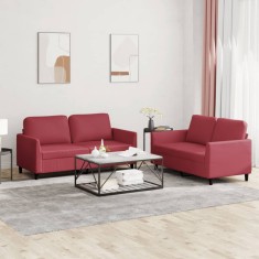 vidaXL Set de canapele cu perne, 2 piese, roșu vin, piele ecologică