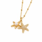 Colier reglabil placat cu aur Starfish