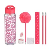Set Școlar cu Sticlă Flip Top și Accesorii, Roz, 8 Piese, CMCLASS