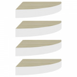 Cumpara ieftin Rafturi de perete de colt 4 buc. stejar si alb 25x25x3,8cm MDF