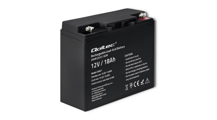 Baterie Qoltec AGM |12V | 18Ah | max. 270A