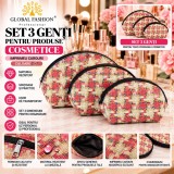 Set de 2 unități: Set 3 genți pentru cosmetice, imprimeu carouri, culoare rosie