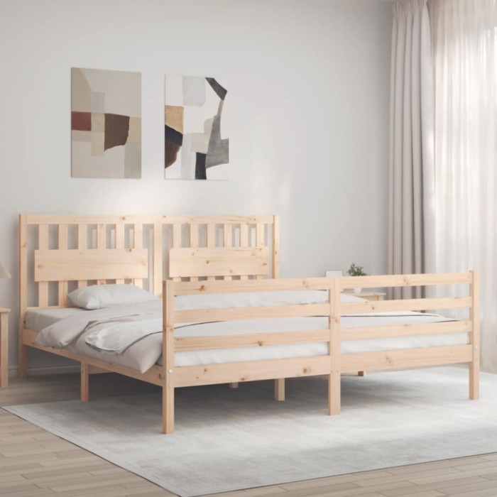 vidaXL Cadru de pat cu tăblie Super King Size, lemn masiv 3194326