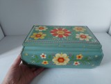 Cutie vintage de tabla Lutrina Kaiserslautern Retro, foarte decorativa, caseta tabla cu flori litografiate, 25.5cm x 16.5cm x 11cm
