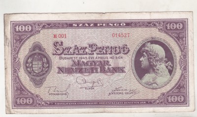bnk bn Ungaria 100 pengo 1945 foto