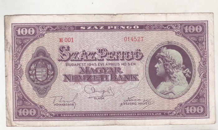 bnk bn Ungaria 100 pengo 1945