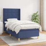 VidaXL Pat box spring cu saltea, albastru, 90x200 cm, textil
