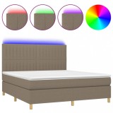 Cumpara ieftin Pat cu arcuri, saltea si LED, gri taupe, 160x200 cm, textil