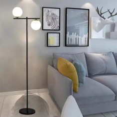 Lampadar de podea, 2 globuri albe, dulie E27, corp negru, 160 cm