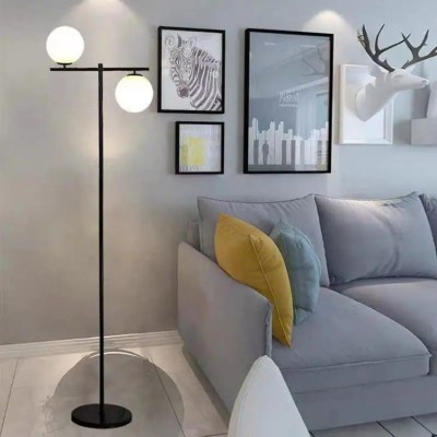 Lampadar de podea, 2 globuri albe, dulie E27, corp negru, 160 cm foto