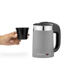 Fierbator de voiaj Navaris dublu perete, 1100W, 0,5L, portabil, ideal camping, gri, 48676.22