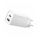Incarcator retea Baseus GaN5 Lite, USB/USB-C, Quick Charge 3.0, 65W, Alb
