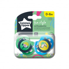 Suzete ortodontice de zi Tommee Tippee Fun 0-6 luni Pasare si Caine