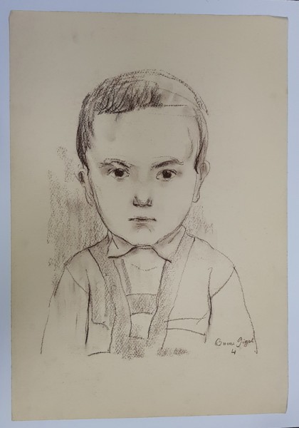 PORTRETUL UNUI COPIL , DESEN CU AUTOR NECUNOSCUT , ANII &#039;60
