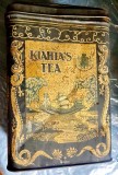 F487-I-Cutie mare Ceai veche KIAHTA&rdquo;S Budoir TEA Furnizorul Curtii Regale. Metal colorat sistem litografic. Stare generala buna.