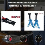 Pachet cric crocodil 3T cu talie joasa si pompa dubla + Set capre reglabile 3T