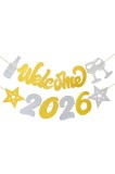 Banner de nuntă 2026 cu decor din stele aurii și argintii, ghirlandă festivă suspendabilă
