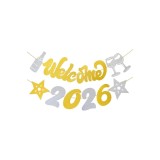 Banner de nuntă 2026 cu decor din stele aurii și argintii, ghirlandă festivă suspendabilă