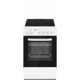 Aragaz electric Heinner HFSC-S56E4VWH, plita vitroceramica, 4 zone de gatit, cuptor electric, clasa A, grill, ventilatie, 50x60 cm, alb