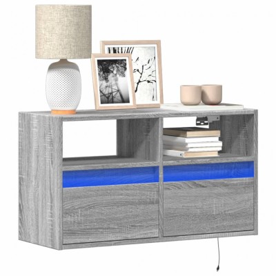 vidaXL Comodă TV de perete cu lumini LED, gri sonoma, 80x31x45 cm foto