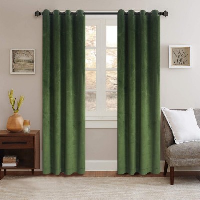 Set draperii din catifea cu inele auriu antic, Premium, 200x220 cm, densitate 700 g/mp, Verde, 2 buc foto