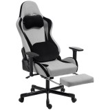 HOMCOM Scaun Gaming Ergonomic cu Masaj &icirc;ncălzit, Suport Picioare, Textil, Gri | Aosom Romania