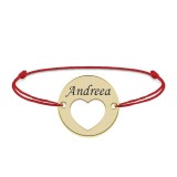 Heart - Bratara snur personalizata banut cu nume si inimioara din argint 925 placat cu aur galben 24K