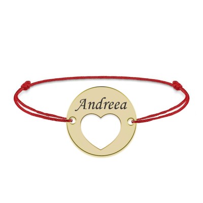Heart - Bratara snur personalizata banut cu nume si inimioara din argint 925 placat cu aur galben 24K foto