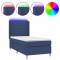Pat cu arcuri, saltea si LED, albastru, 80x200 cm, textil