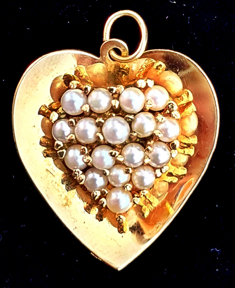 Pandantiv (medalion) inima din aur cu perle naturale, 14k | Okazii.ro