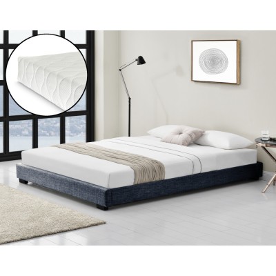 Corium&amp;reg; Pat tapitat modern Bon cu saltea, 214 x 146 x 20,5 cm, MDF/textil/furnir/plastic/poliester, gri inchis, pentru 2 persoane HausGarden Leisure foto