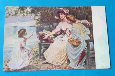Carte postala veche superba anii 1920 - Flori de primavara - domnisoare foto