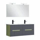 Set Mobilier Baie Leziter Trent 120 cm, 4 Sertare, Lavoiser Ceramica, Oglinda, Gri Antracit