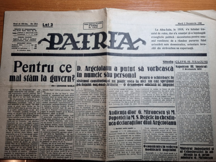ziarul patria 2 decembrie 1930-maresalul averescu pierde procesul,art. oradea