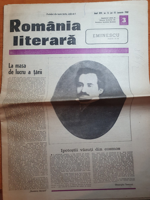 romania literara 15 ianuarie 1981-articol mihai eminescu,131 ani de la nestere