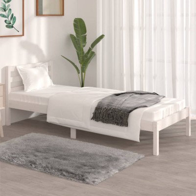vidaXL Cadru de pat mic Single 2FT6, alb, 75x190 cm, lemn masiv de pin foto