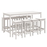 Set bar de gradina, 9 piese, alb, lemn masiv de pin
