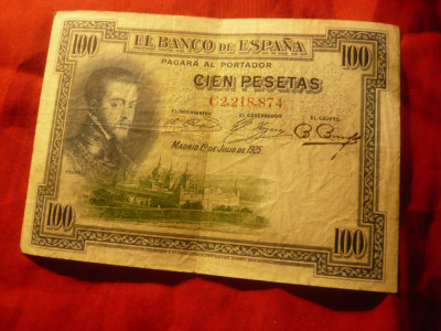 Bancnota 100 pesetas Spania 1925 , litera C ,cal. VF foto
