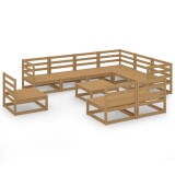Set mobilier de gradina, 10 piese, maro miere, lemn masiv pin