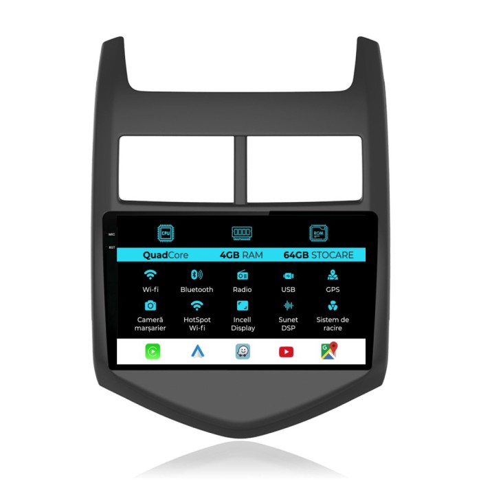 Navigatie Dedicata Chevrolet Aveo (2012-2014),QuadCore, 9Inch, 4Gb Ram, 64Gb Stocare, Carplay