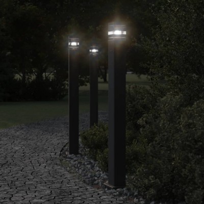 Lămpi exterioare de podea cu priză 3 buc. negru 110 cm aluminiu foto