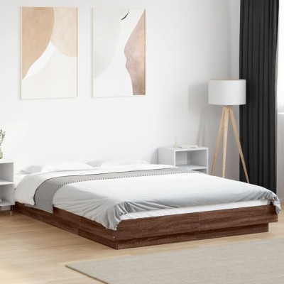 vidaXL Cadru de pat cu lumini LED stejar maro 120x200cm lemn prelucrat 3281111 foto