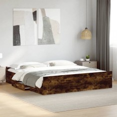 vidaXL Cadru de pat cu sertare stejar fumuriu 200x200cm lemn prelucrat 3280269