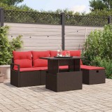 vidaXL Set de canapele pentru grădină cu pernă 6 pcs Maro Rattan poli 3359791