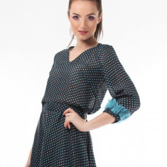 Bluza casual din voal cu buline turquoise