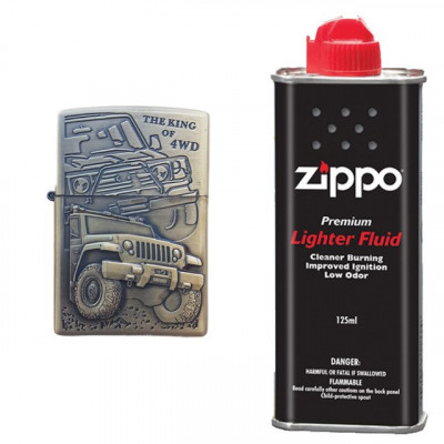 Bricheta tip zippo, 3D relief, metalica, king of 4wd si lichid zippo 125 ml m2 foto