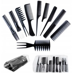 Set de 10 piepteni de frizerie + husă
