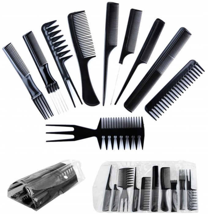 Set de 10 piepteni de frizerie + husă