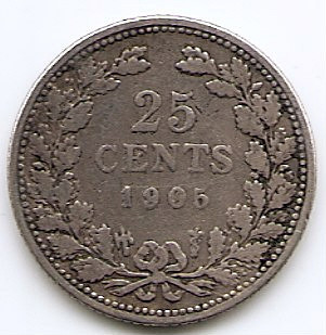 Olanda 25 Cents 1905 - Wilhelmina, Argint 3.575 g.640, 19 mm KM-120.2 foto