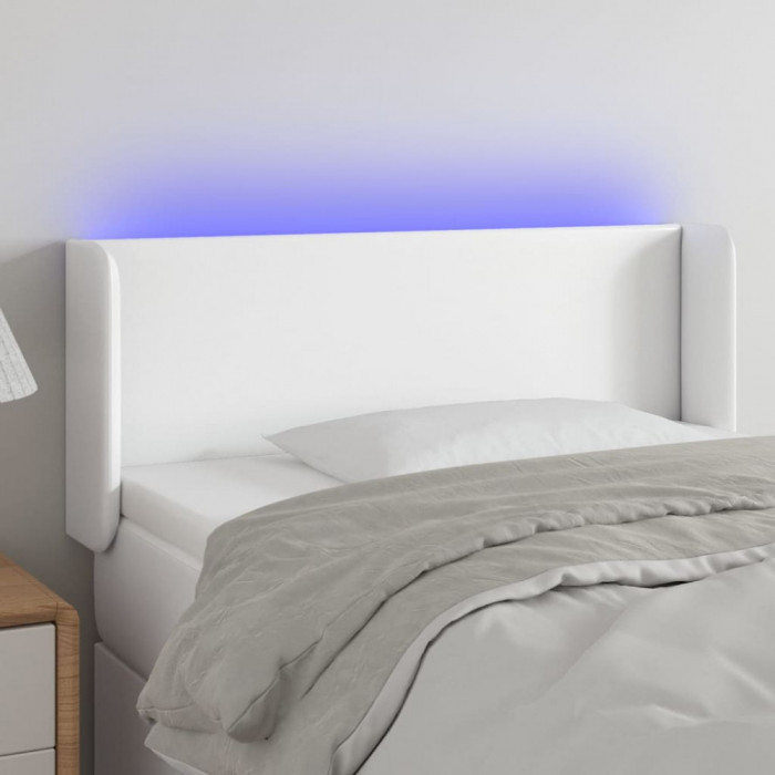 Tablie de pat cu LED, alb, 93x16x78/88 cm, piele ecologica GartenMobel Dekor